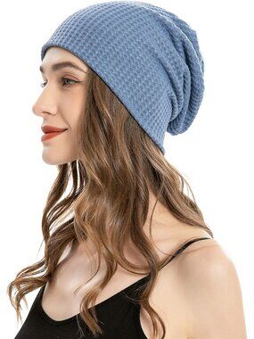 Women's Solid Blue Warm Knit Winter Pull-On Classic Slouchy Stretch Skull Cap